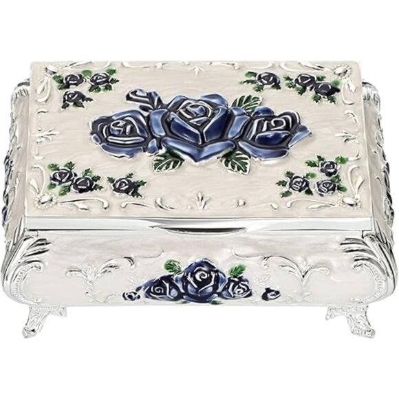 Vintage Metal Jewelry Box Small Treasure Chest Case Trinket Organizer Earrings - Picture 8 of 8